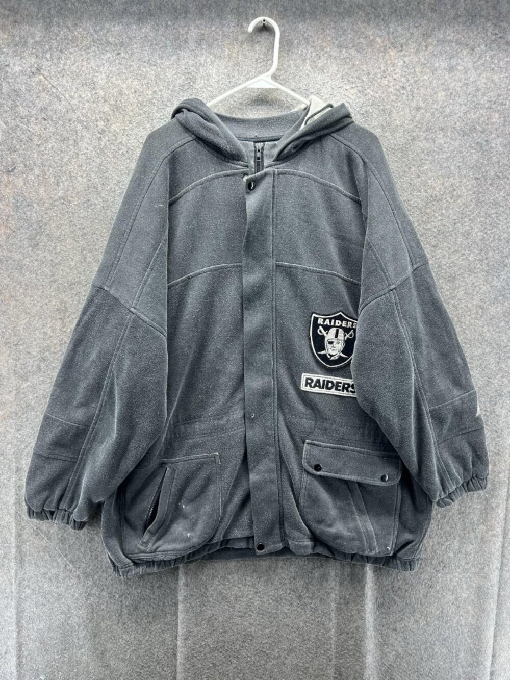 Raiders Jacket Mens 3XL Gray NFL Football Apex One Hooded Fleece Coat 90s